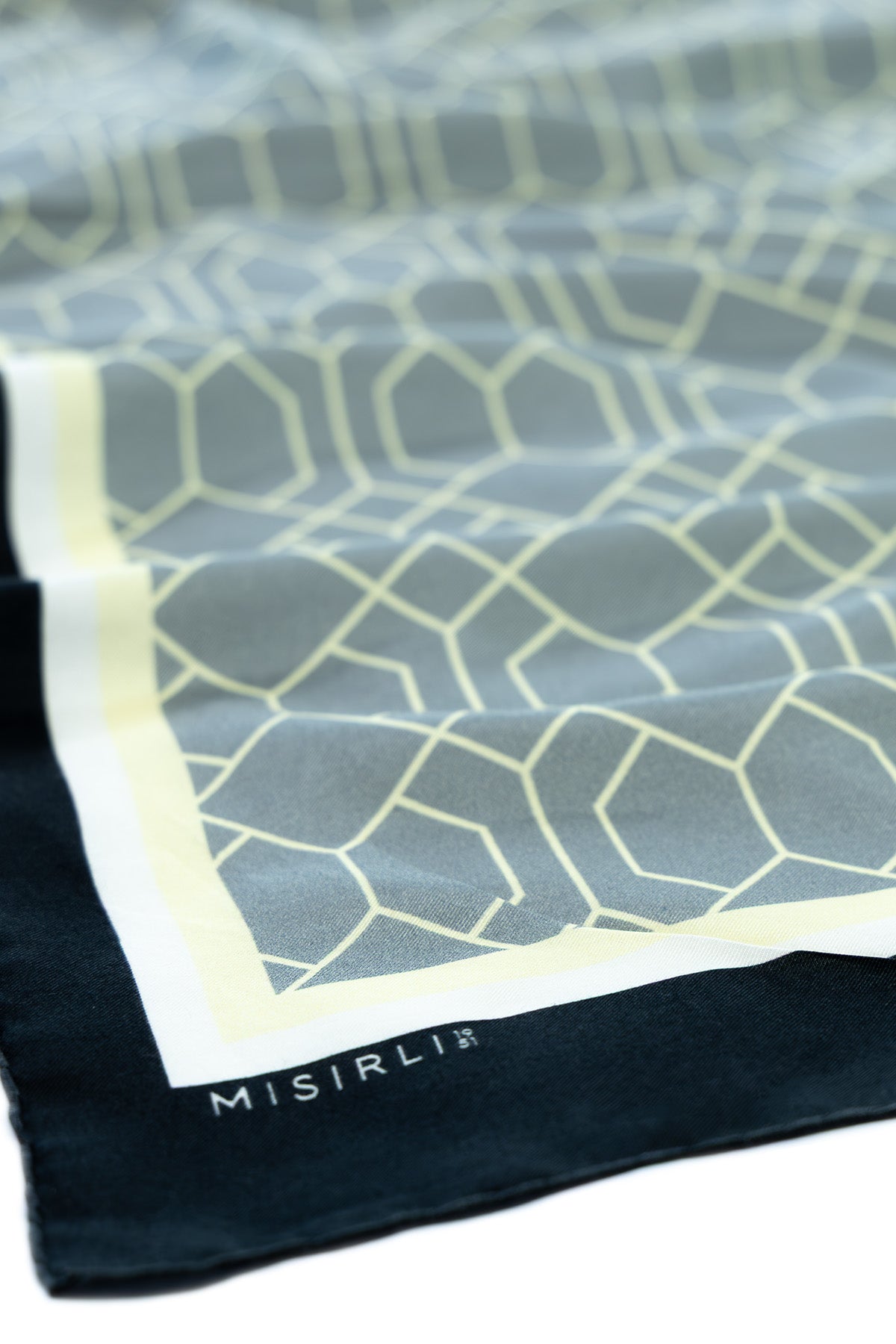 Anthracite Yellow Geometric Patterned Silk Shawl