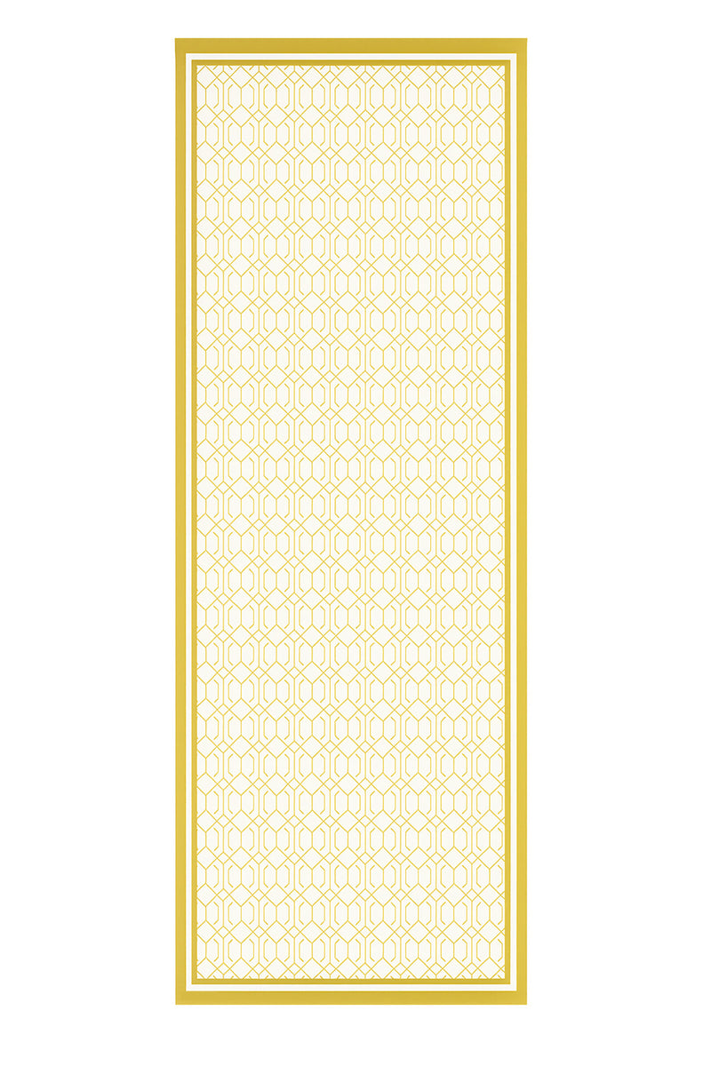 Mustard Ecru Geometric Patterned Silk Shawl