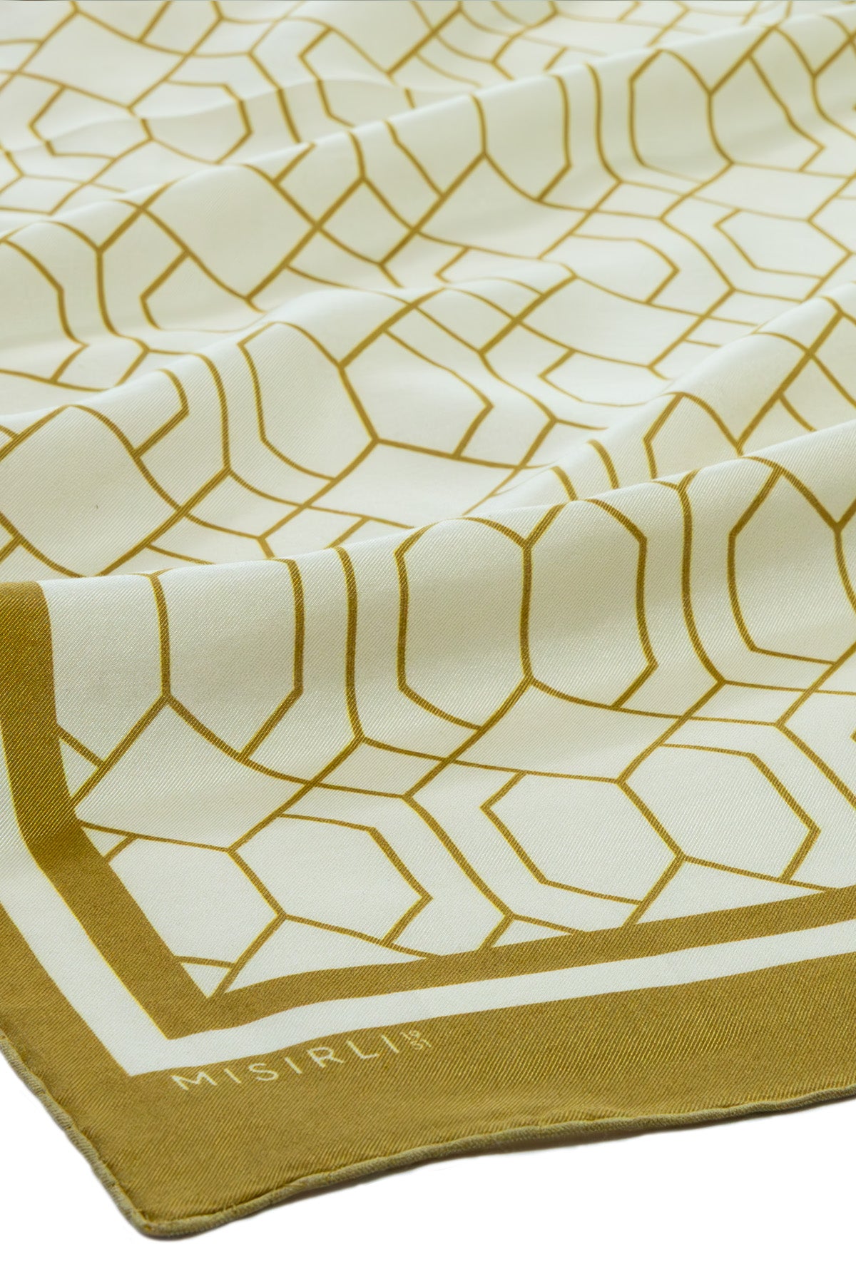 Mustard Ecru Geometric Patterned Silk Shawl