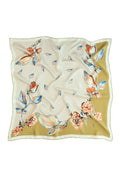 Ecru Mustard Leaf Pattern Silk Scarf