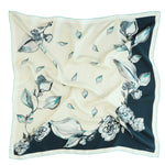 Stone Blue Leaf Pattern Silk Scarf