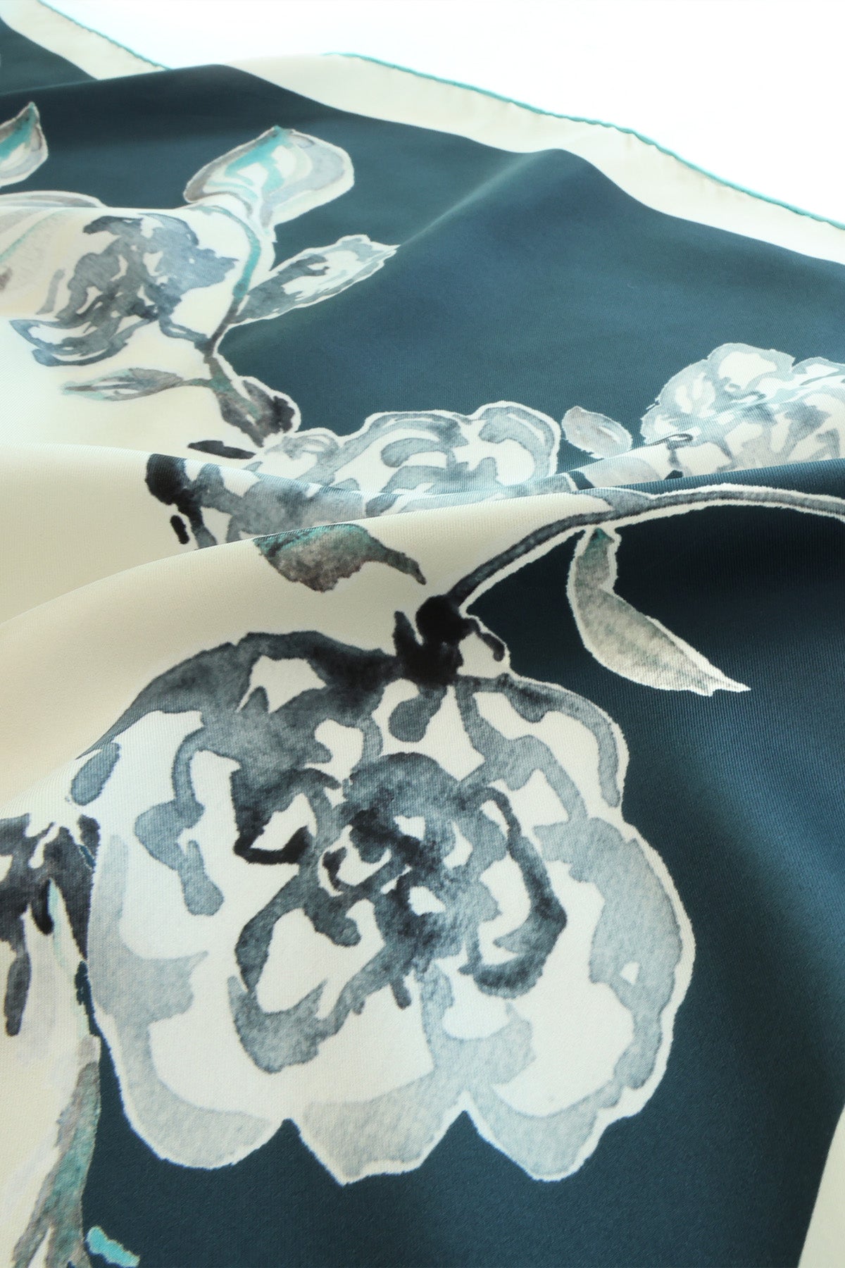 Stone Blue Leaf Pattern Silk Scarf