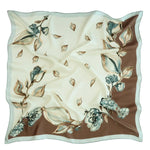 Ecru Brown Leaf Pattern Silk Scarf Triko Mısırlı