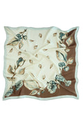 Ecru Brown Leaf Pattern Silk Scarf