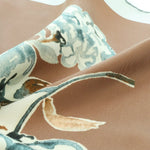 Ecru Brown Leaf Pattern Silk Scarf Triko Mısırlı