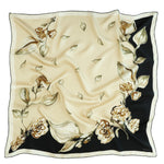 Open Camel Black Leaf Patterned Silk Scarf