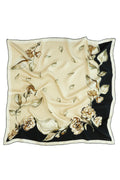 Open Camel Black Leaf Patterned Silk Scarf