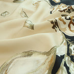 Open Camel Black Leaf Patterned Silk Scarf