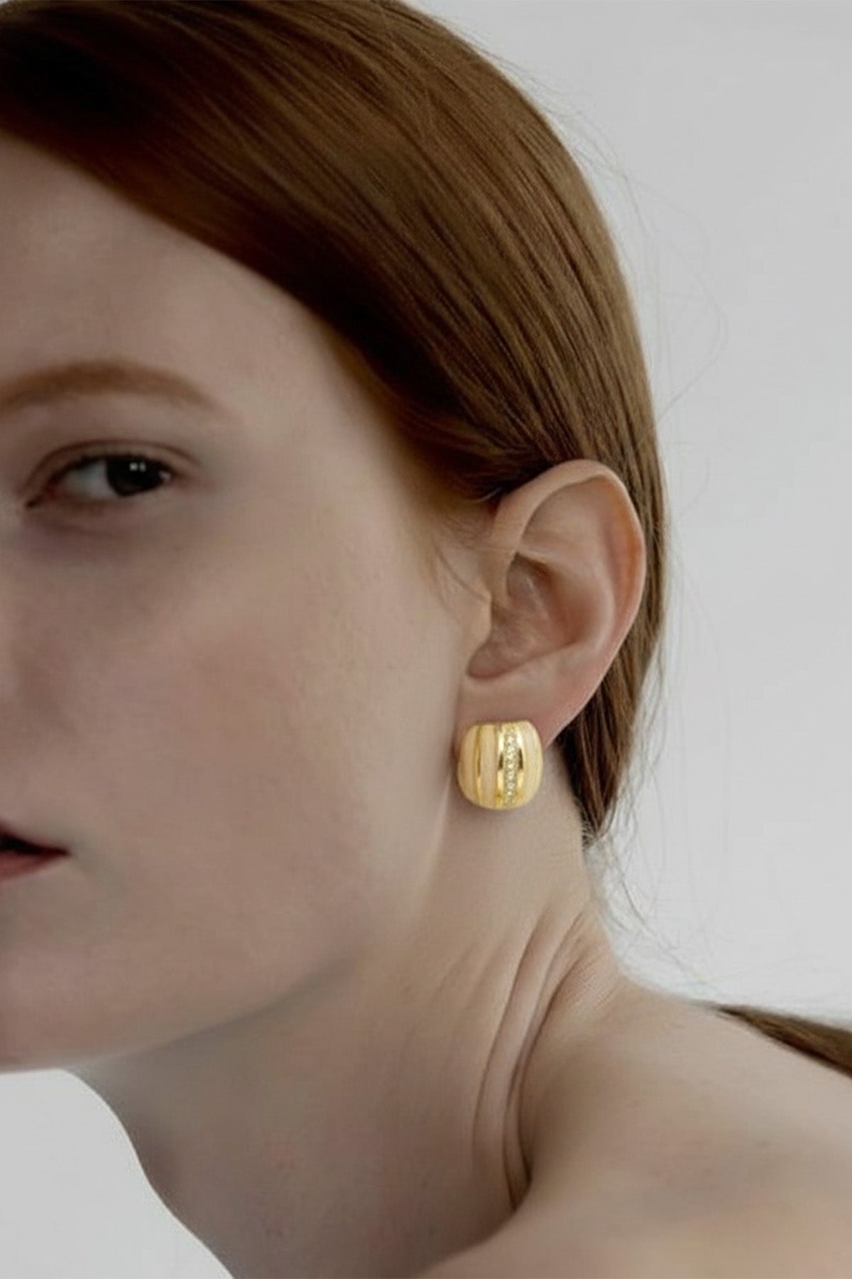 Gold Stone Detailed Domed Earrings