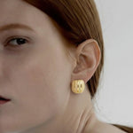 Gold Stone Detailed Domed Earrings