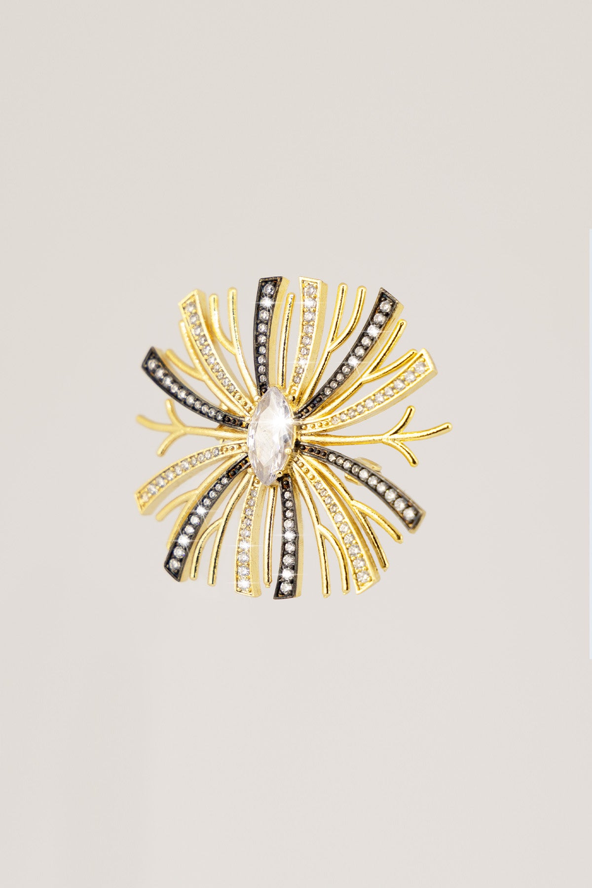 Gold Silver Sparkling Flower Brooch