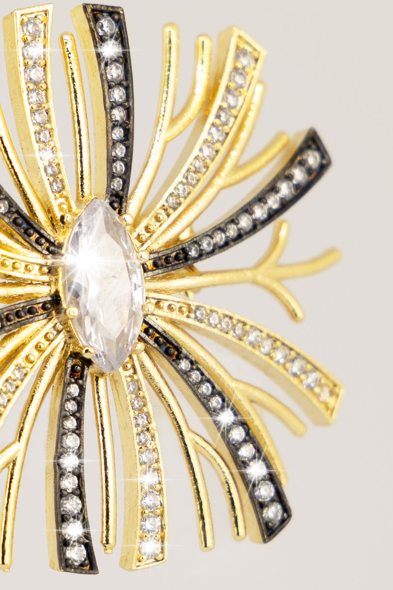 Gold Silver Sparkling Flower Brooch