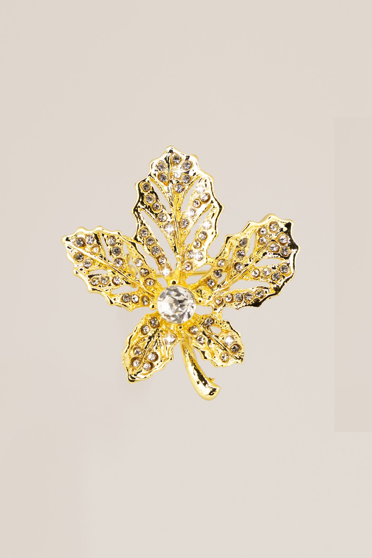 Gold Sparkling Leaf Brooch