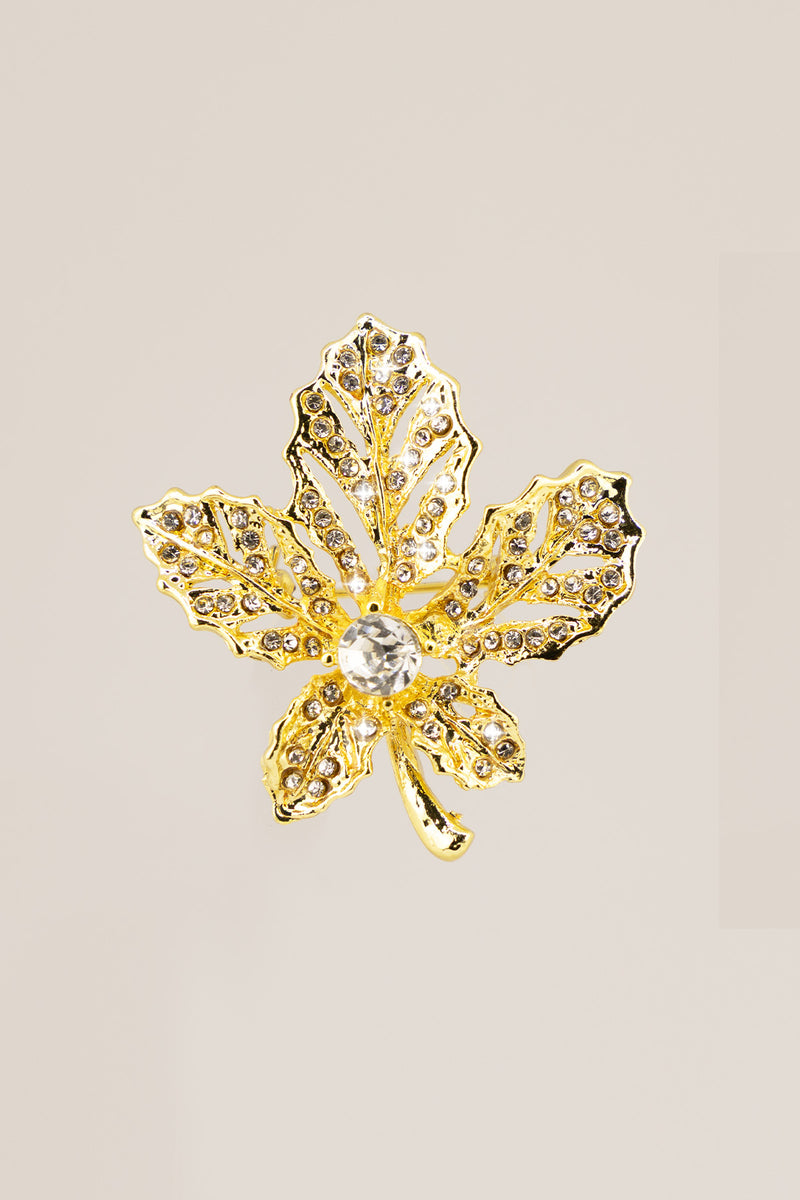 Gold Sparkling Leaf Brooch