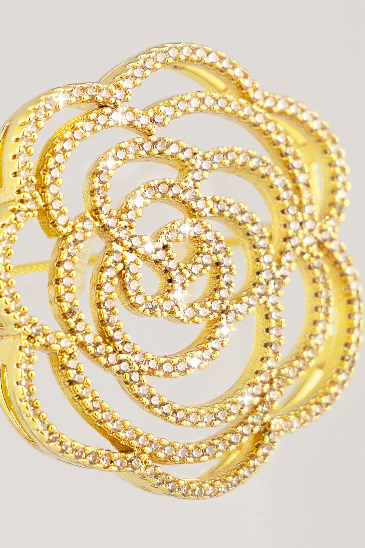 Gold Stone Embroidered Rose Brooch