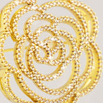 Gold Stone Embroidered Rose Brooch