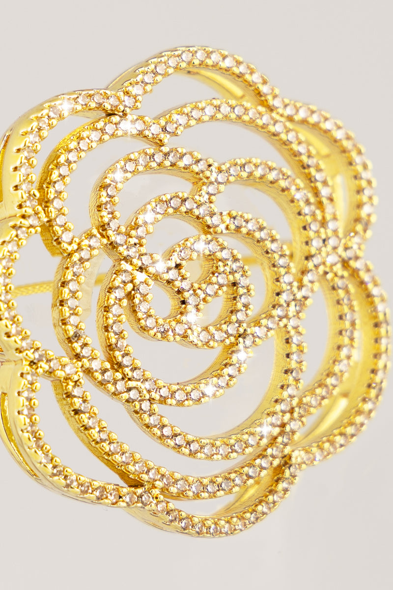 Gold Stone Embroidered Rose Brooch