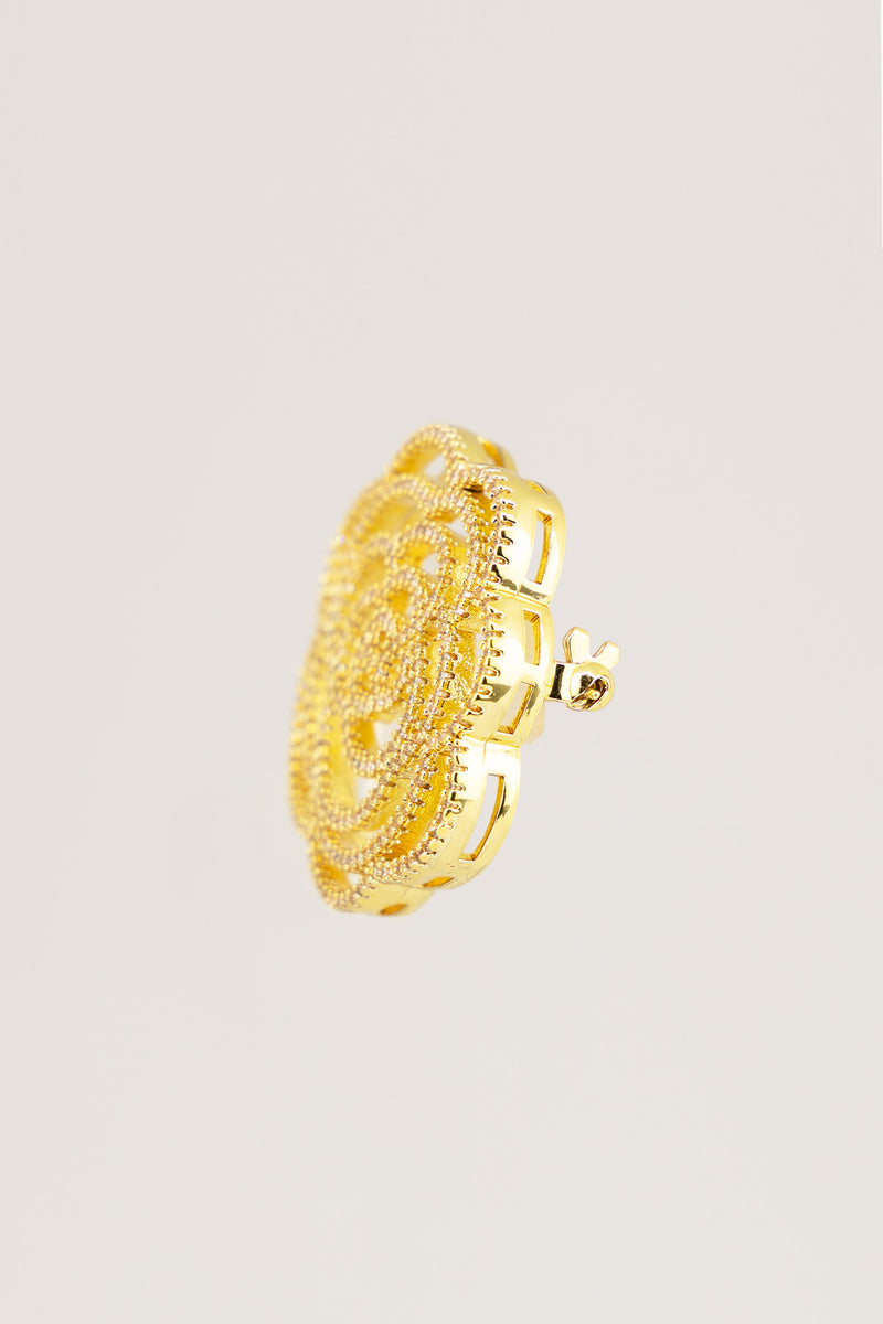 Gold Stone Embroidered Rose Brooch