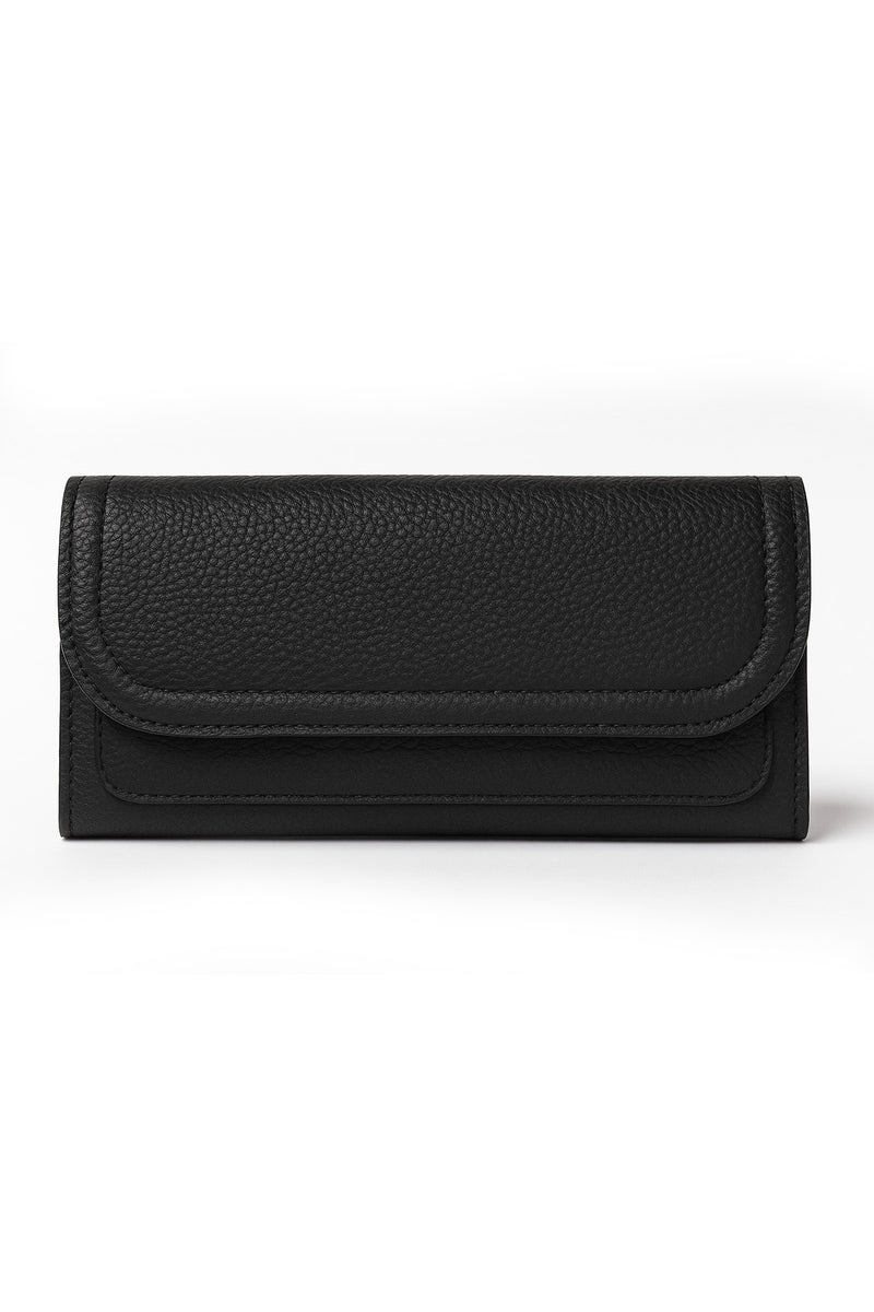 Black Leather Women's Wallet with Flap