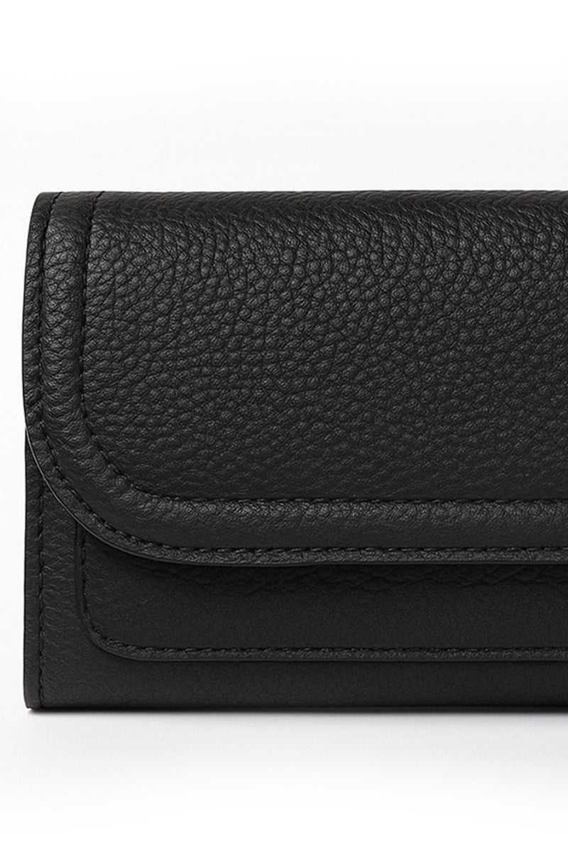 Black Leather Women's Wallet with Flap