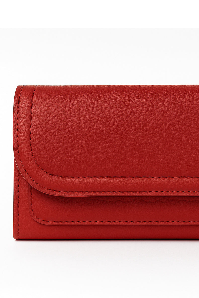 Red Leather Women's Wallet with Red Cover