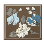 Brown Large Floral Print Silk Scarf