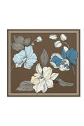 Brown Large Floral Print Silk Scarf