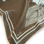 Brown Large Floral Print Silk Scarf