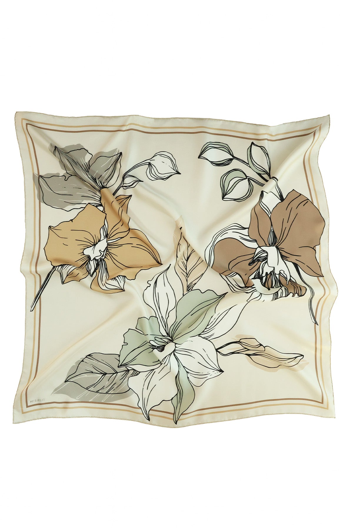 Ecru Large Floral Print Silk Scarf