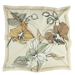 Ecru Large Floral Print Silk Scarf