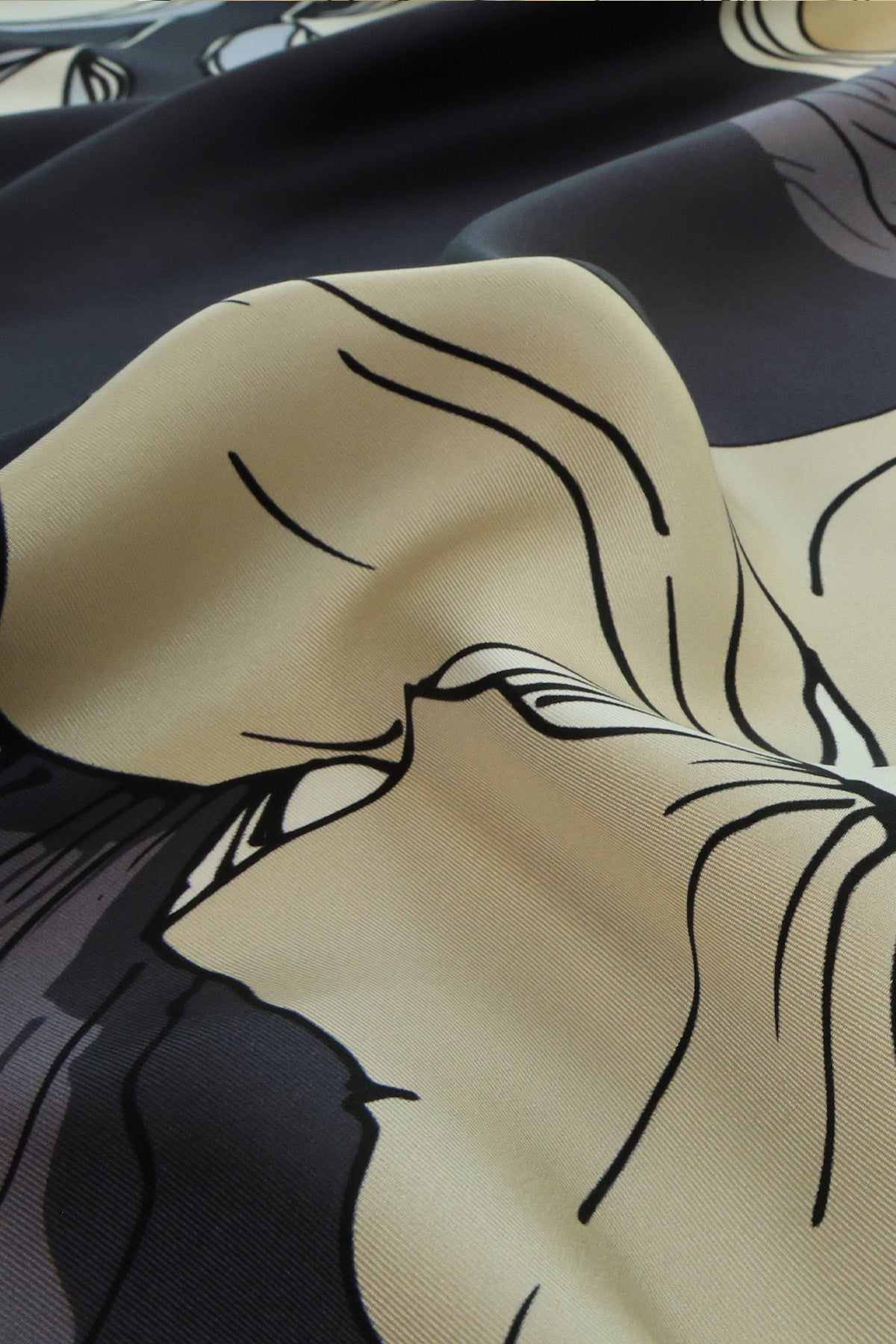 Anthracite Large Floral Print Silk Scarf