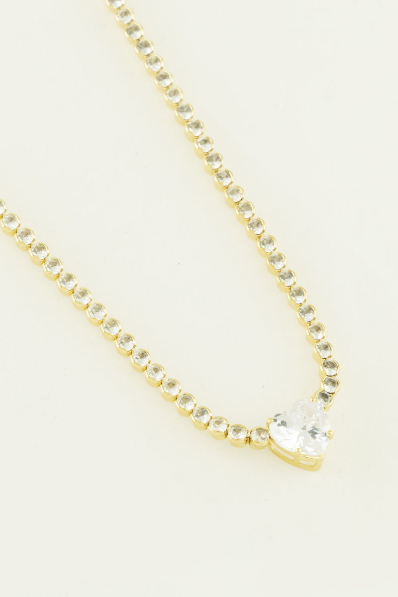 Gold Framed Stone Heart Detailed Necklace