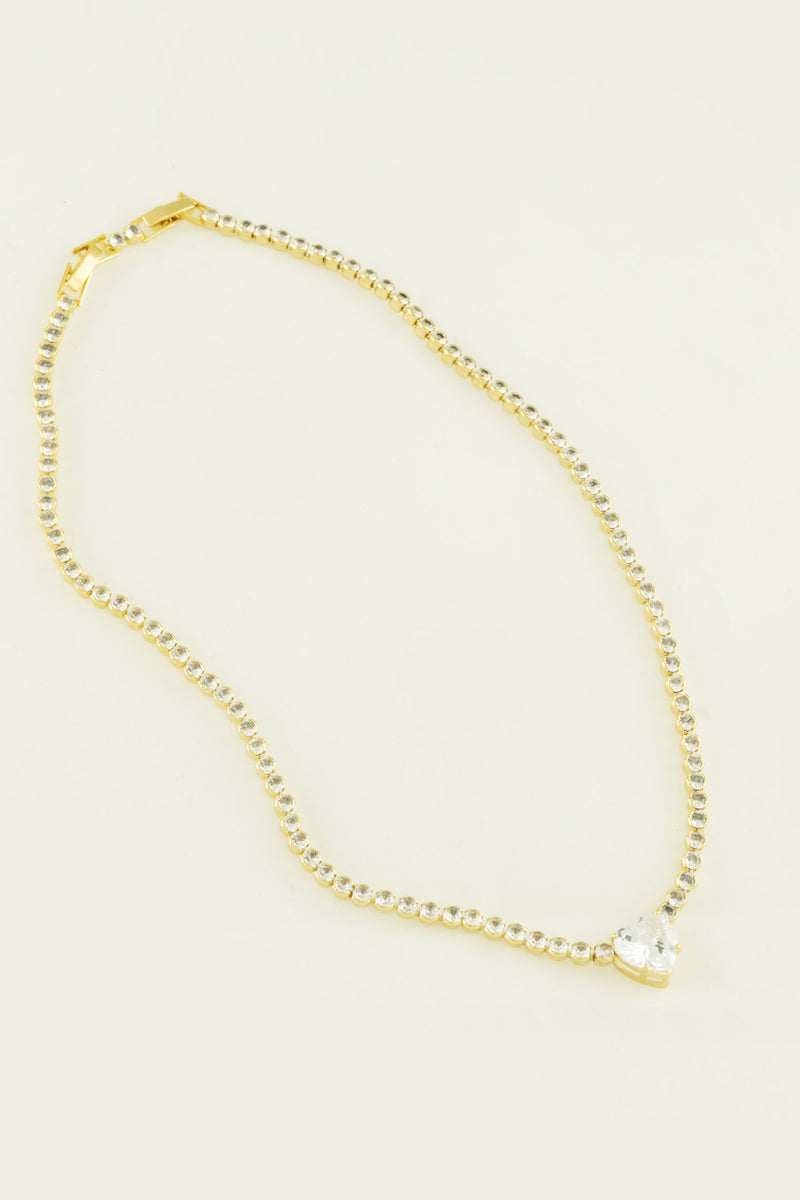 Gold Framed Stone Heart Detailed Necklace