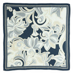 Navy Blue Beige Patterned Silk Scarf