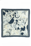 Navy Blue Beige Patterned Silk Scarf