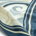 Navy Blue Beige Patterned Silk Scarf