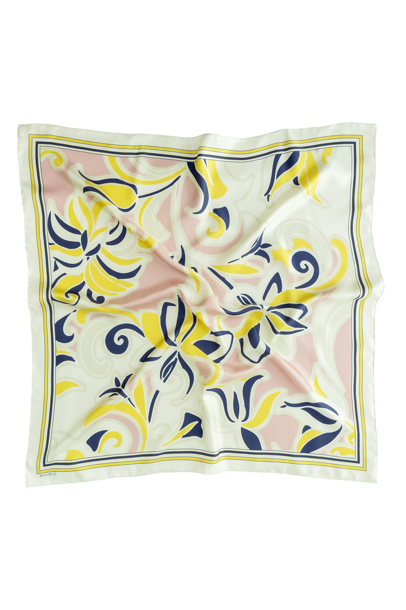 Pink and Yellow Patterned Silk Scarf