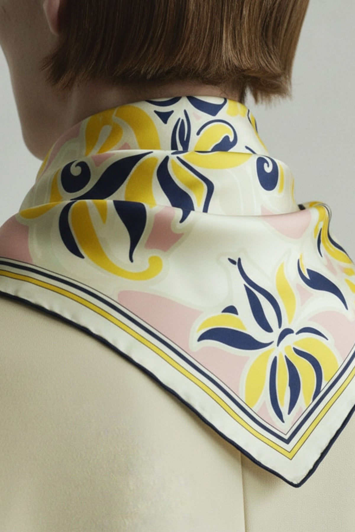 Pink and Yellow Patterned Silk Scarf