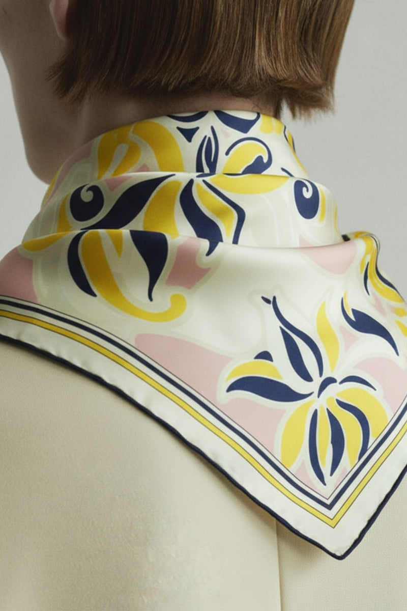 Pink and Yellow Patterned Silk Scarf