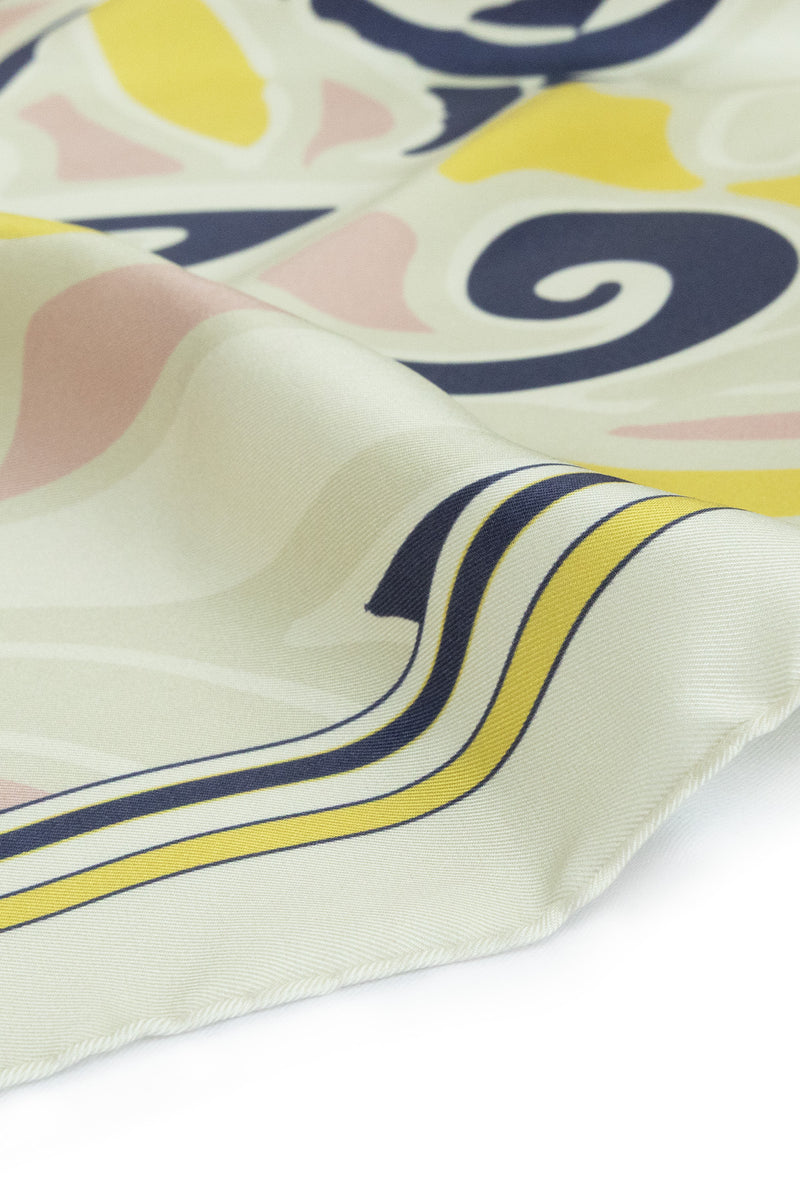 Pink and Yellow Patterned Silk Scarf