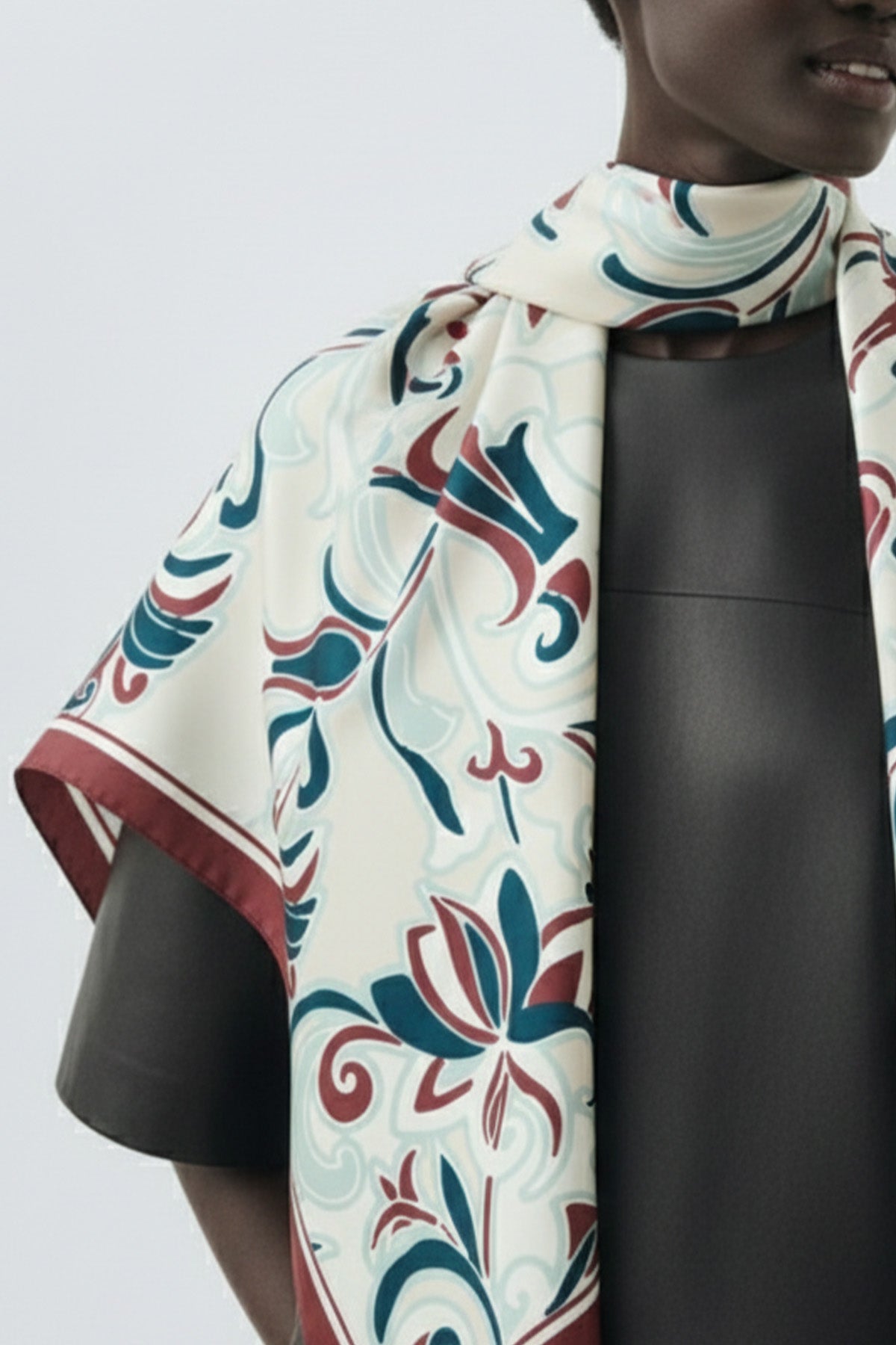 Petroleum Blue Patterned Silk Scarf