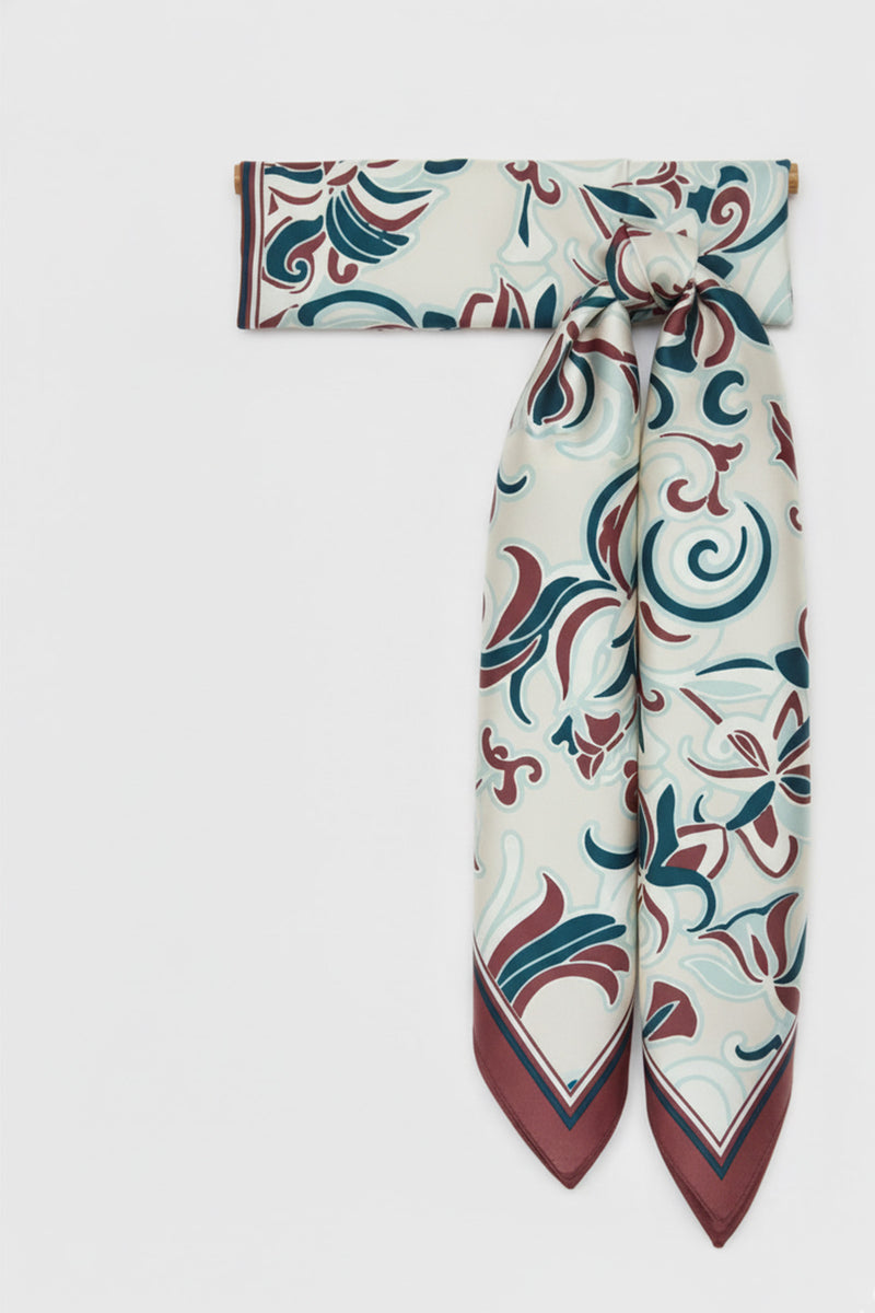 Petroleum Blue Patterned Silk Scarf