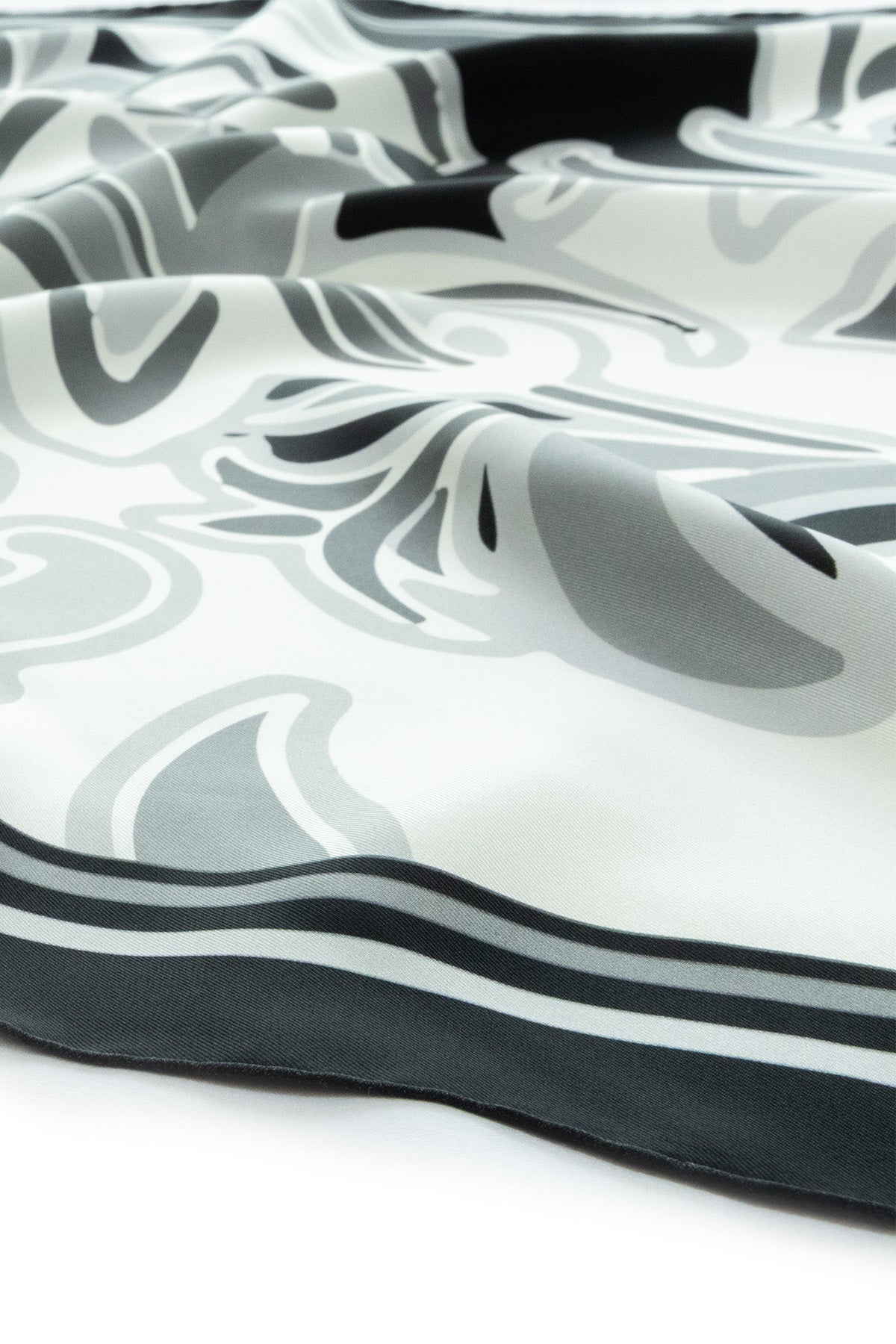 Black and Gray Patterned Silk Scarf