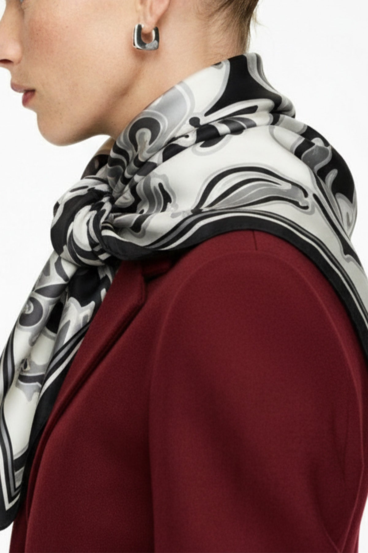 Black and Gray Patterned Silk Scarf
