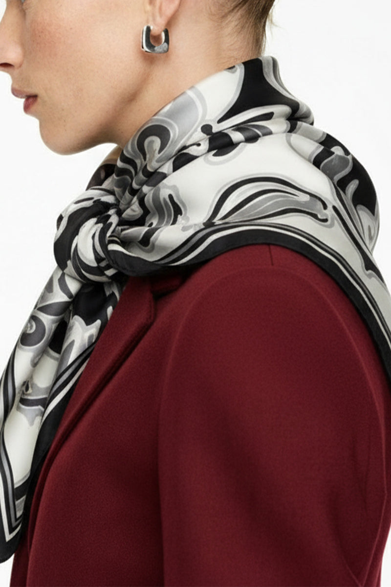 Black and Gray Patterned Silk Scarf