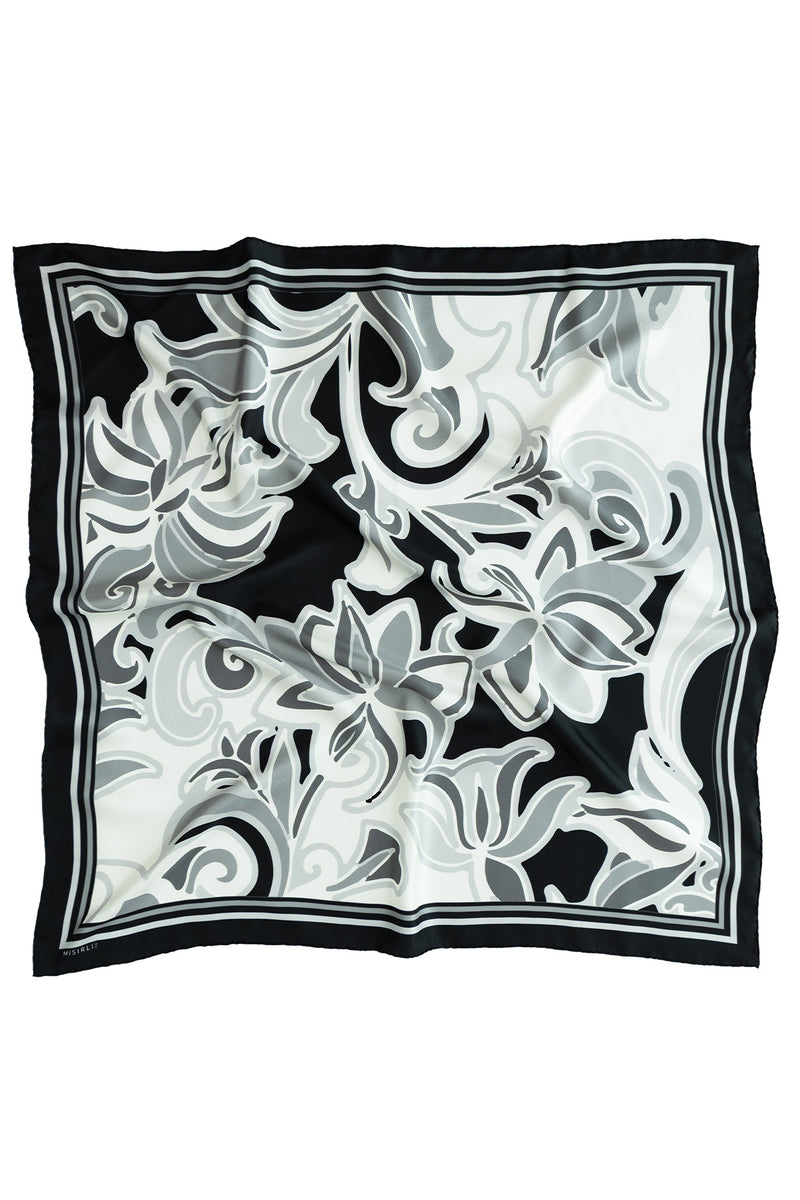 Black and Gray Patterned Silk Scarf