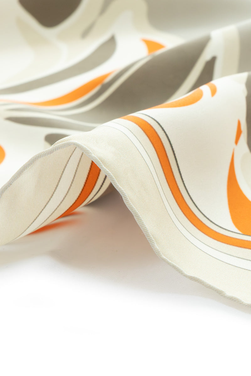 Orange Ecru Patterned Silk Scarf