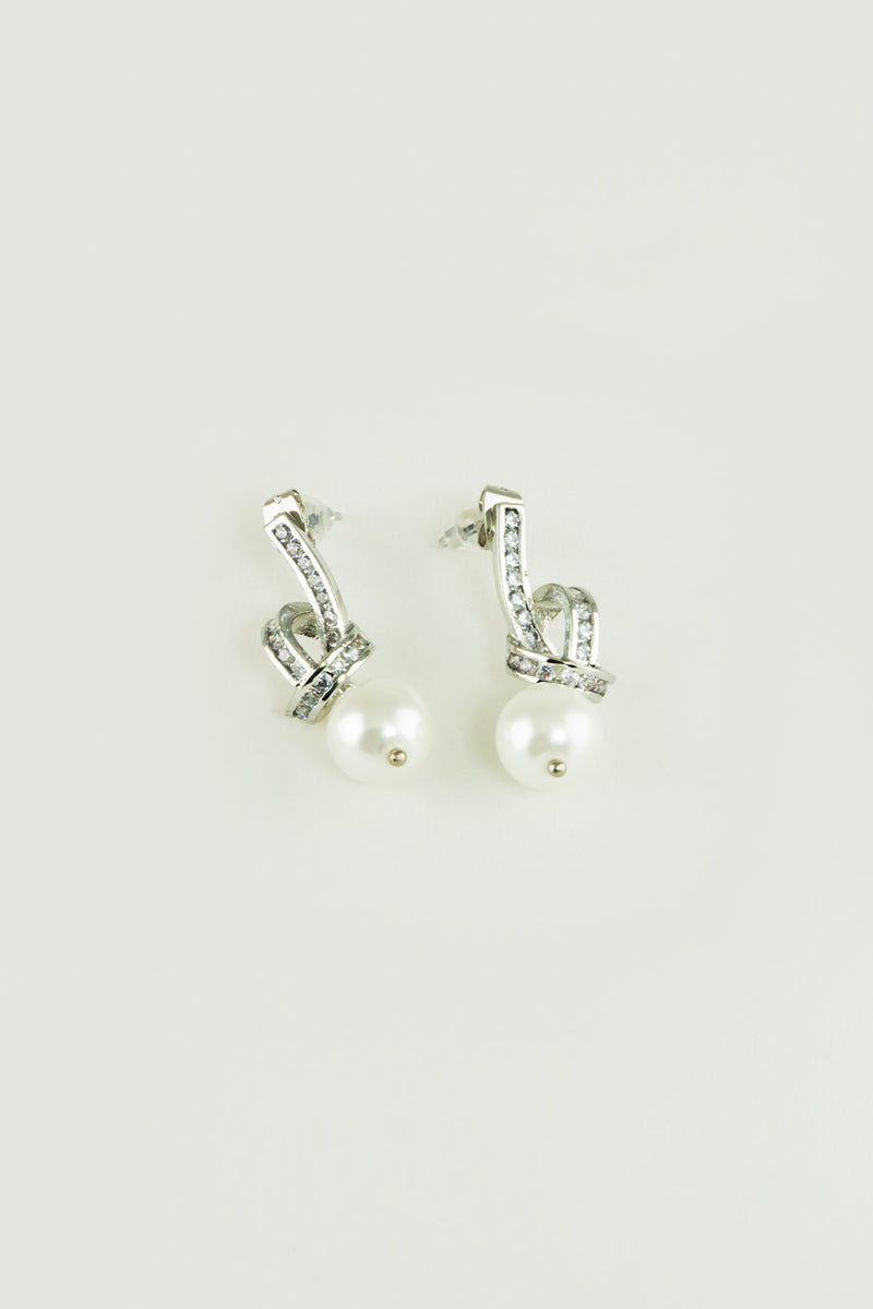 Silver Twisted Zircon Stone Earrings