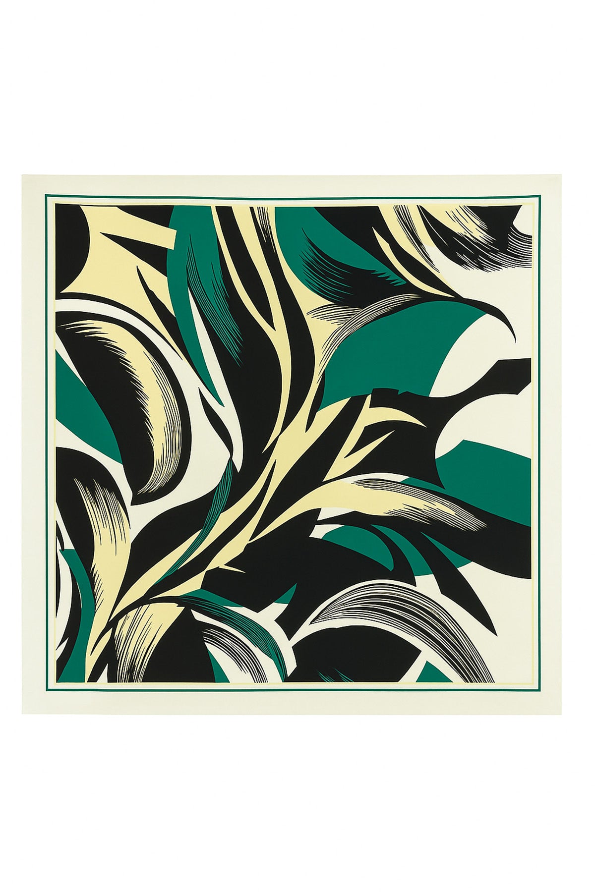 Dark Green and Black Abstract Patterned Silk Scarf