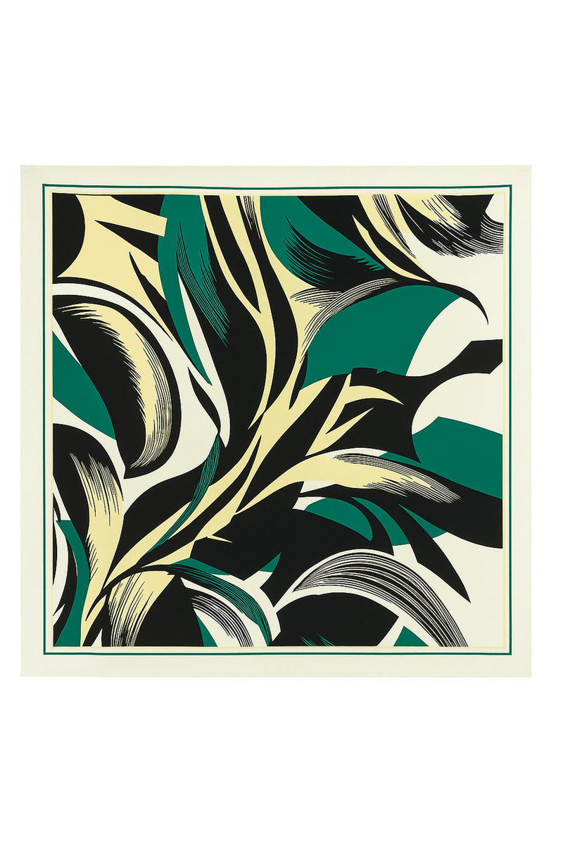 Dark Green and Black Abstract Patterned Silk Scarf